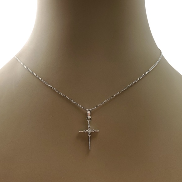 14K White Gold Diamond Cross Pendant Necklace #16588 - Picture 8 of 9